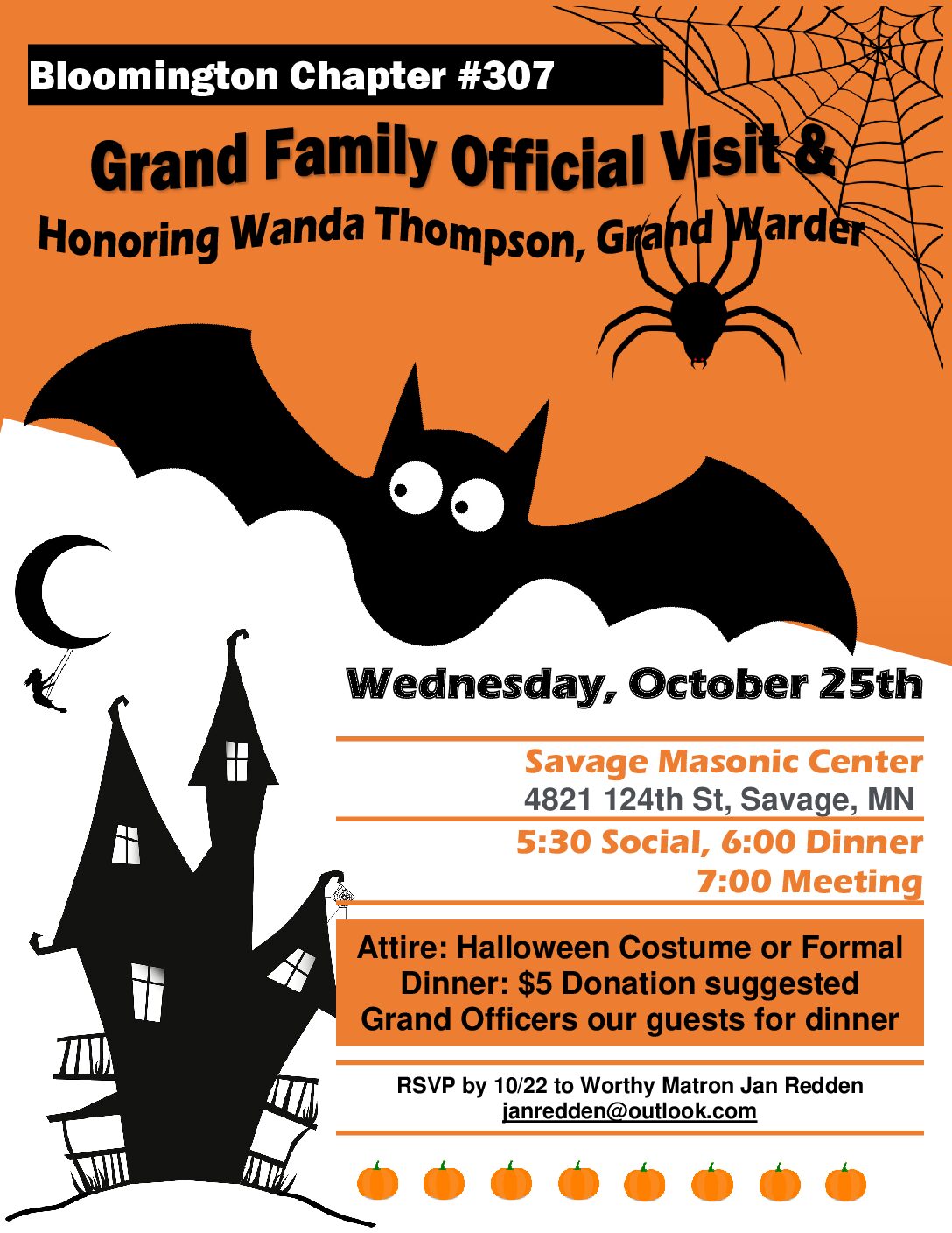 Bloomington Chapter Halloween Official Visit, Honoring Grand Warder